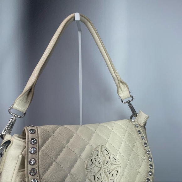 Silverake Cream Leather Quilted & Rhinestone Embossed Purse - Picture 14 of 16